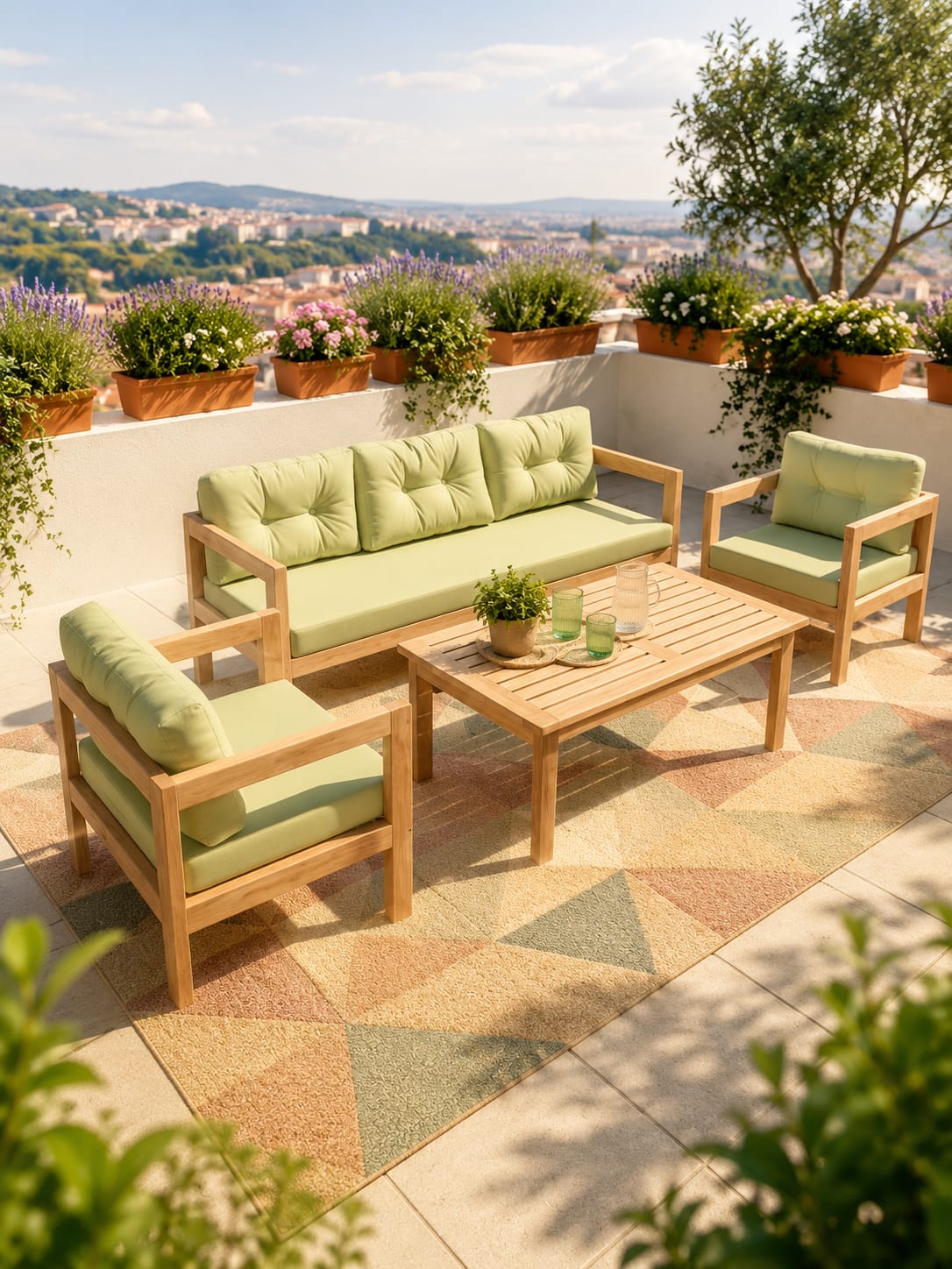 DUBAI 3-Seater Wooden Lounge Set