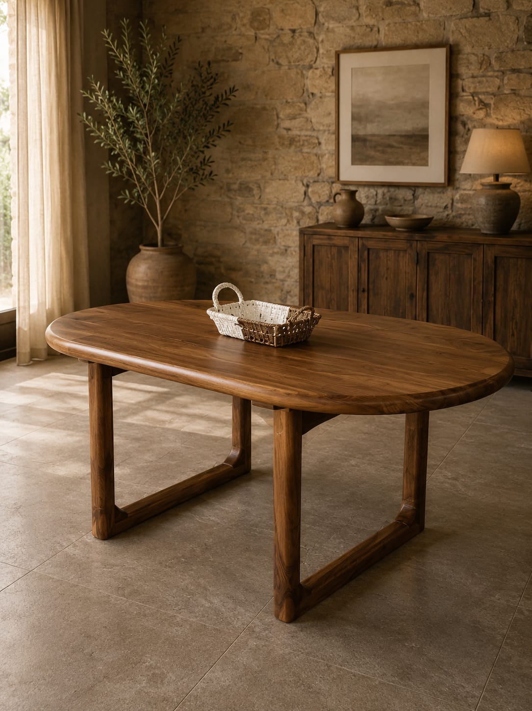 Oval Walnut Wood Table