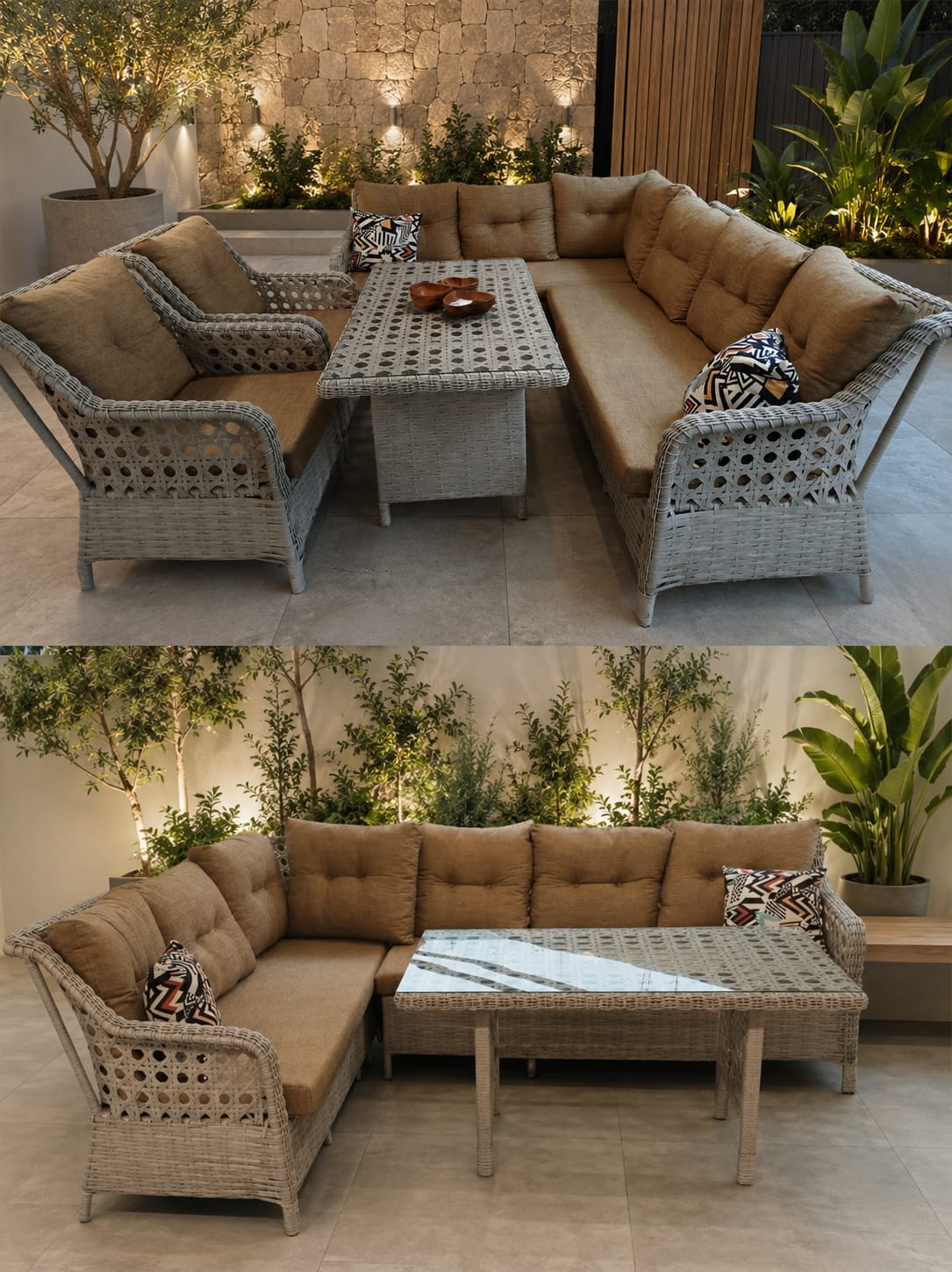 Rattan Corner Set with 2 Armchairs